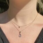 Yellow Gold Blue Topaz and Diamond Double Drop Necklace