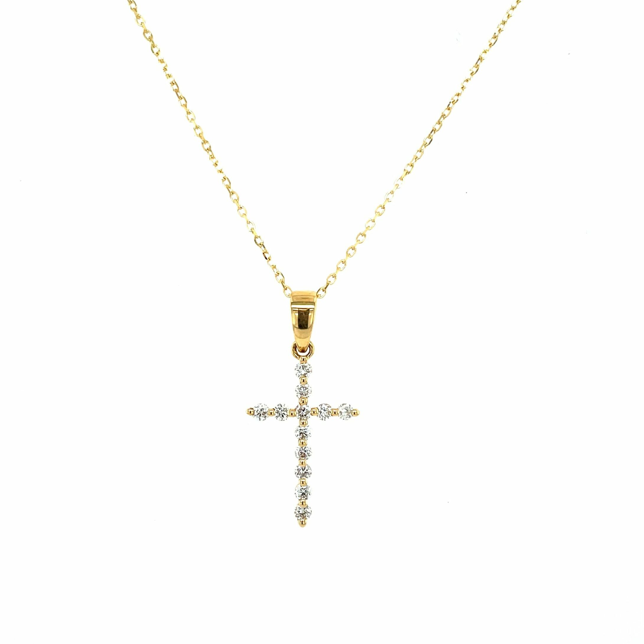 Yellow Gold Diamond Cross Pendant Necklace
