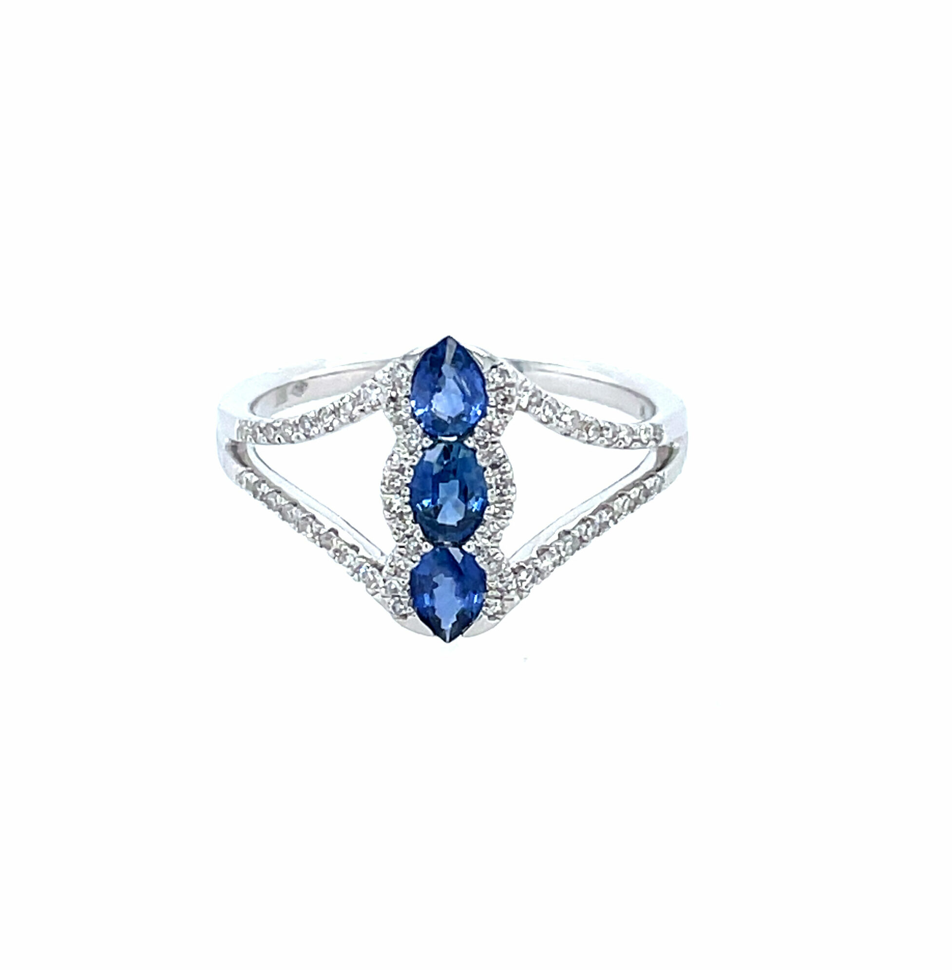 White Gold Sapphire and Diamond Three Stone Ring