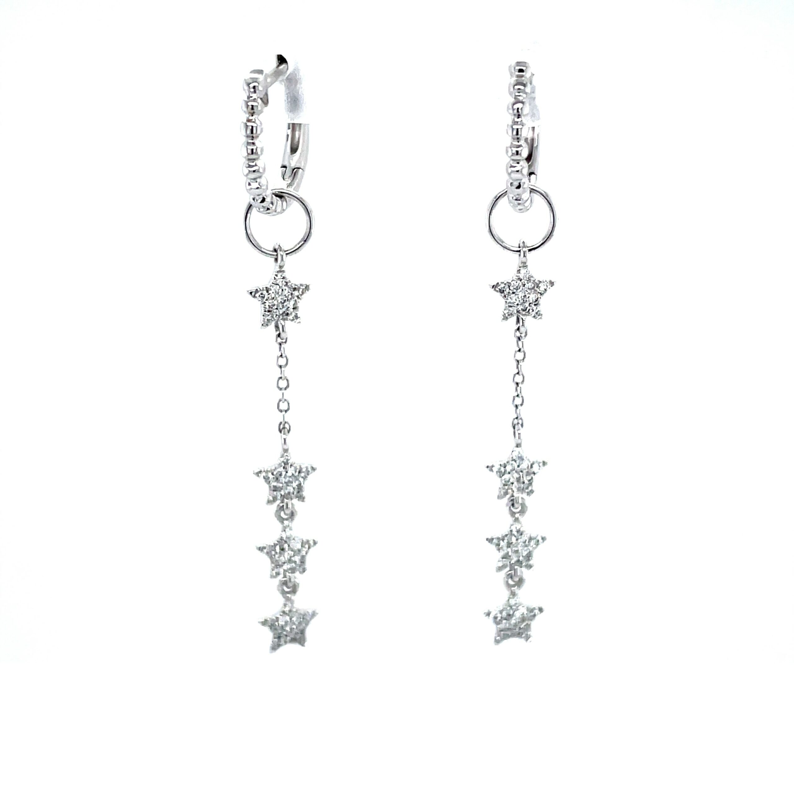 White Gold Huggie Hoops with Diamond Star Dangle