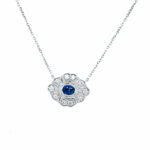 White Gold Vintage Inspired Sapphire and Diamond Necklace