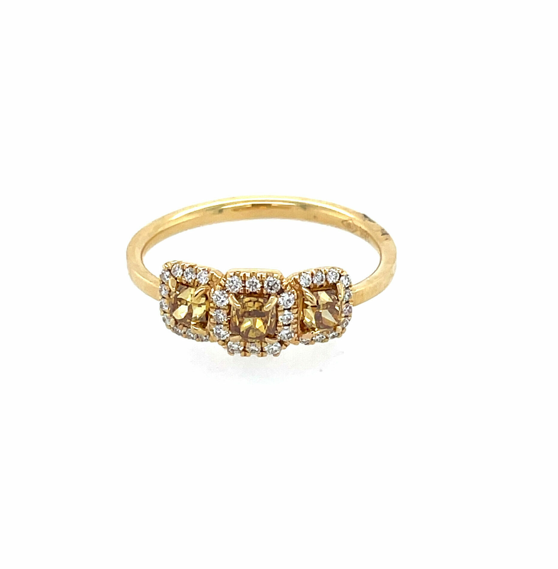 Yellow Gold Three Stone Yellow and White Diamond Ring