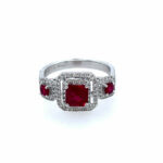 White Gold Ruby and Diamond Three Stone Ring