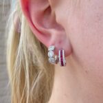 White Gold Diamond and Ruby Hoop Earrings