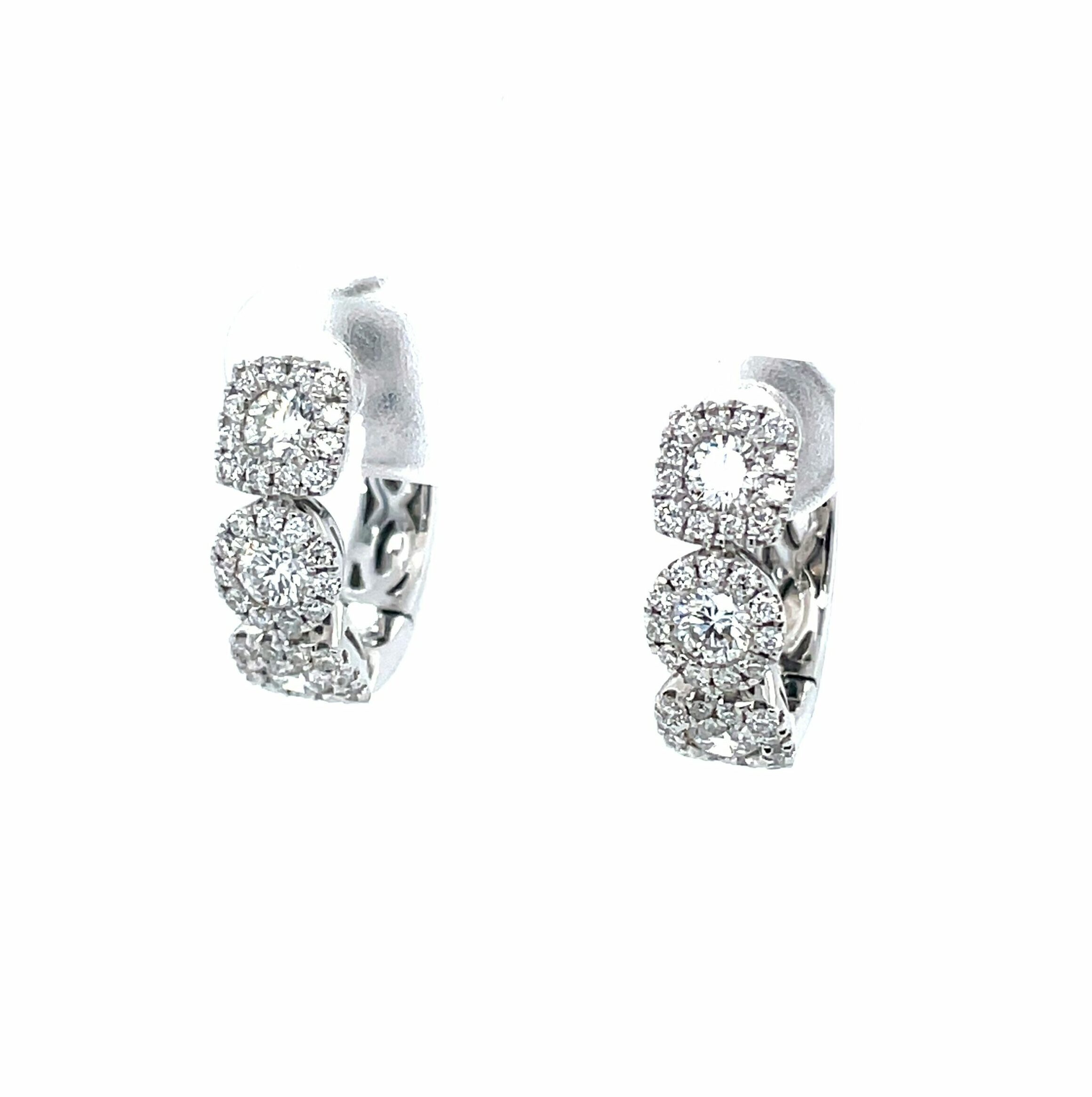 White Gold Multi-Shape Diamond Halo Hoop Earring