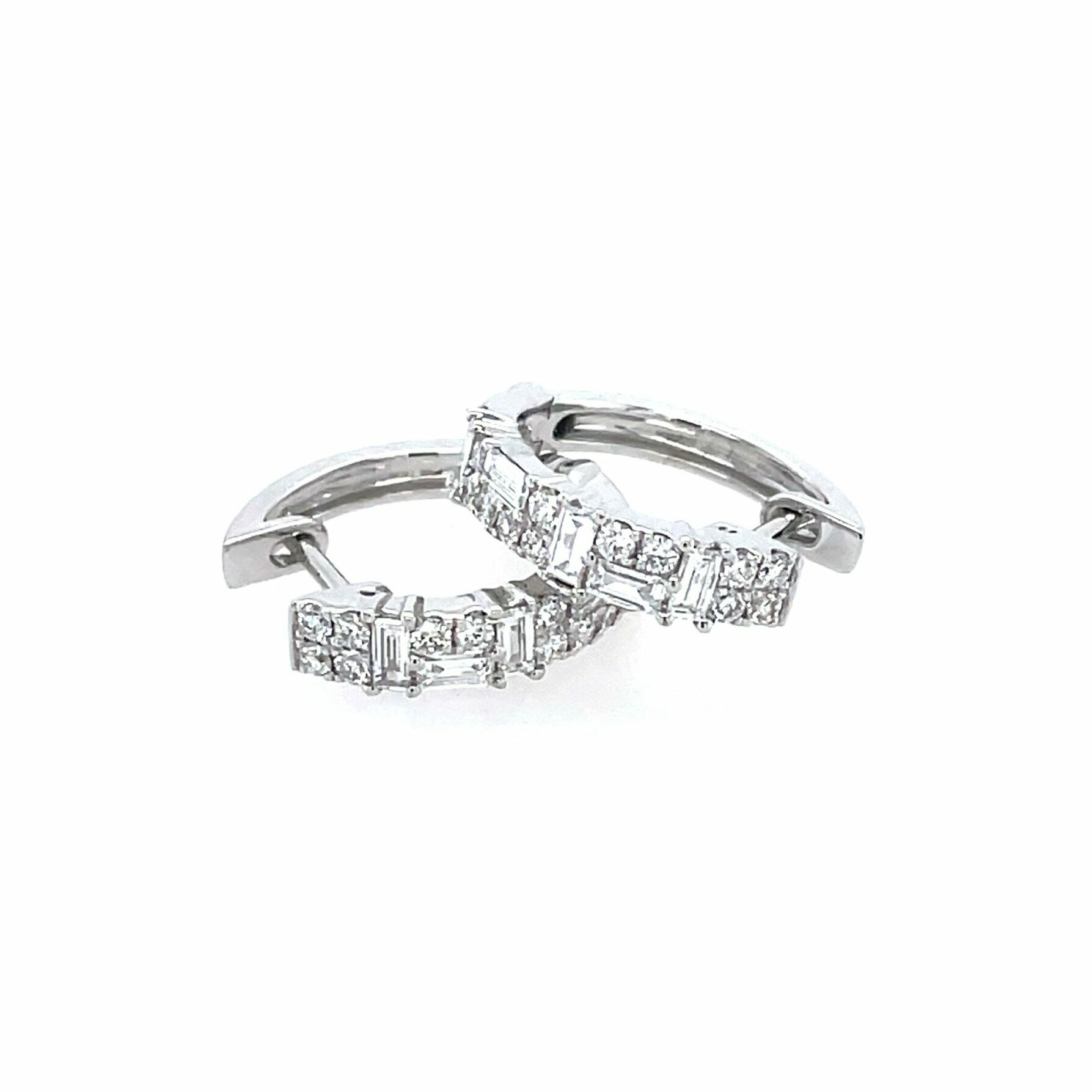 White Gold Diamond Huggie Hoop Earrings