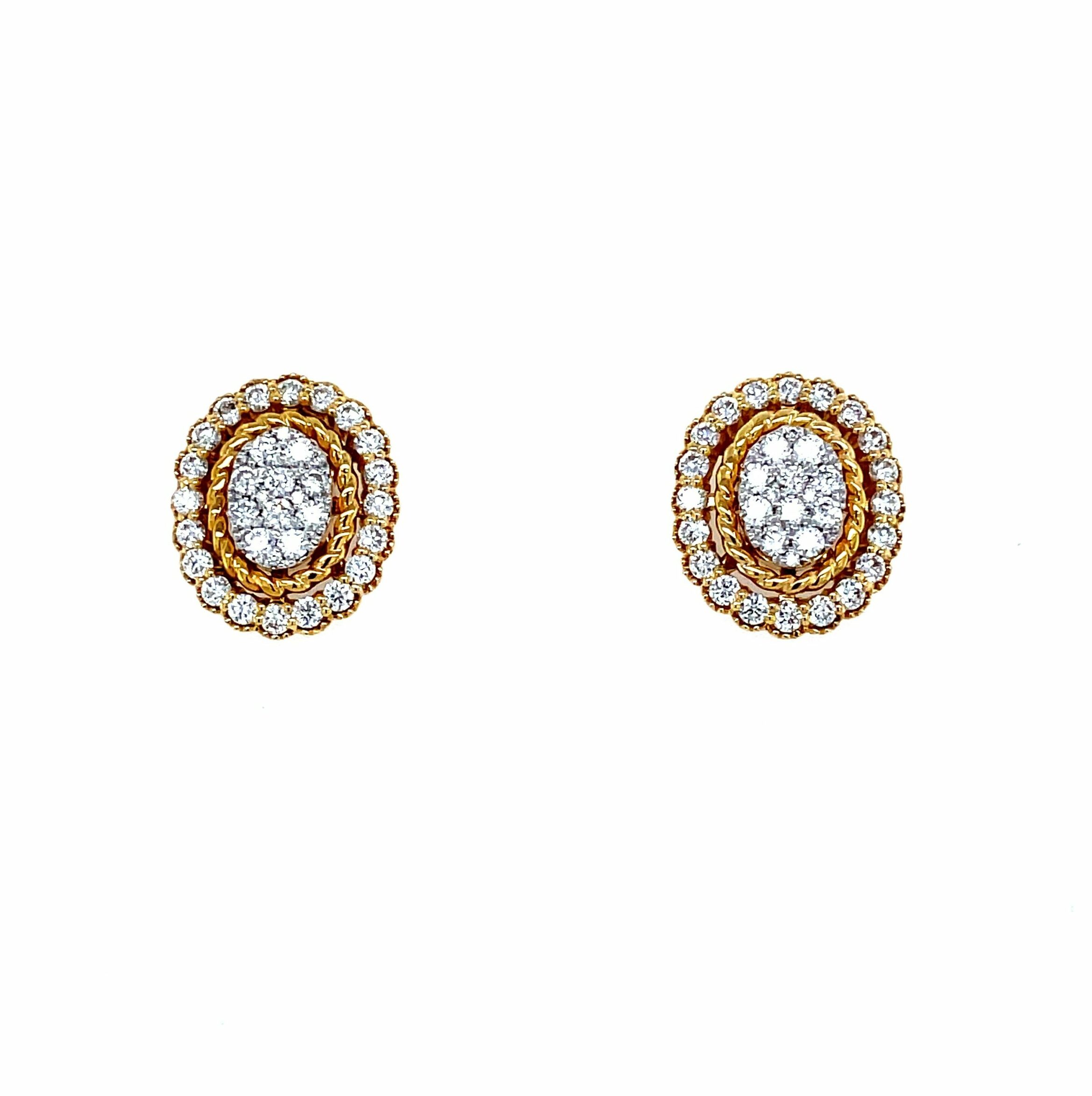 Yellow and White Gold Diamond Rope Stud Earrings