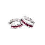 White Gold Diamond and Ruby Hoop Earrings