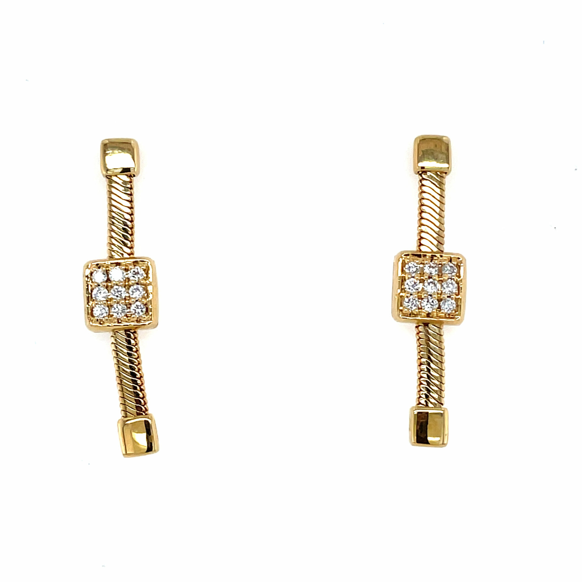 Yellow Gold Diamond Square Dangle Earrings