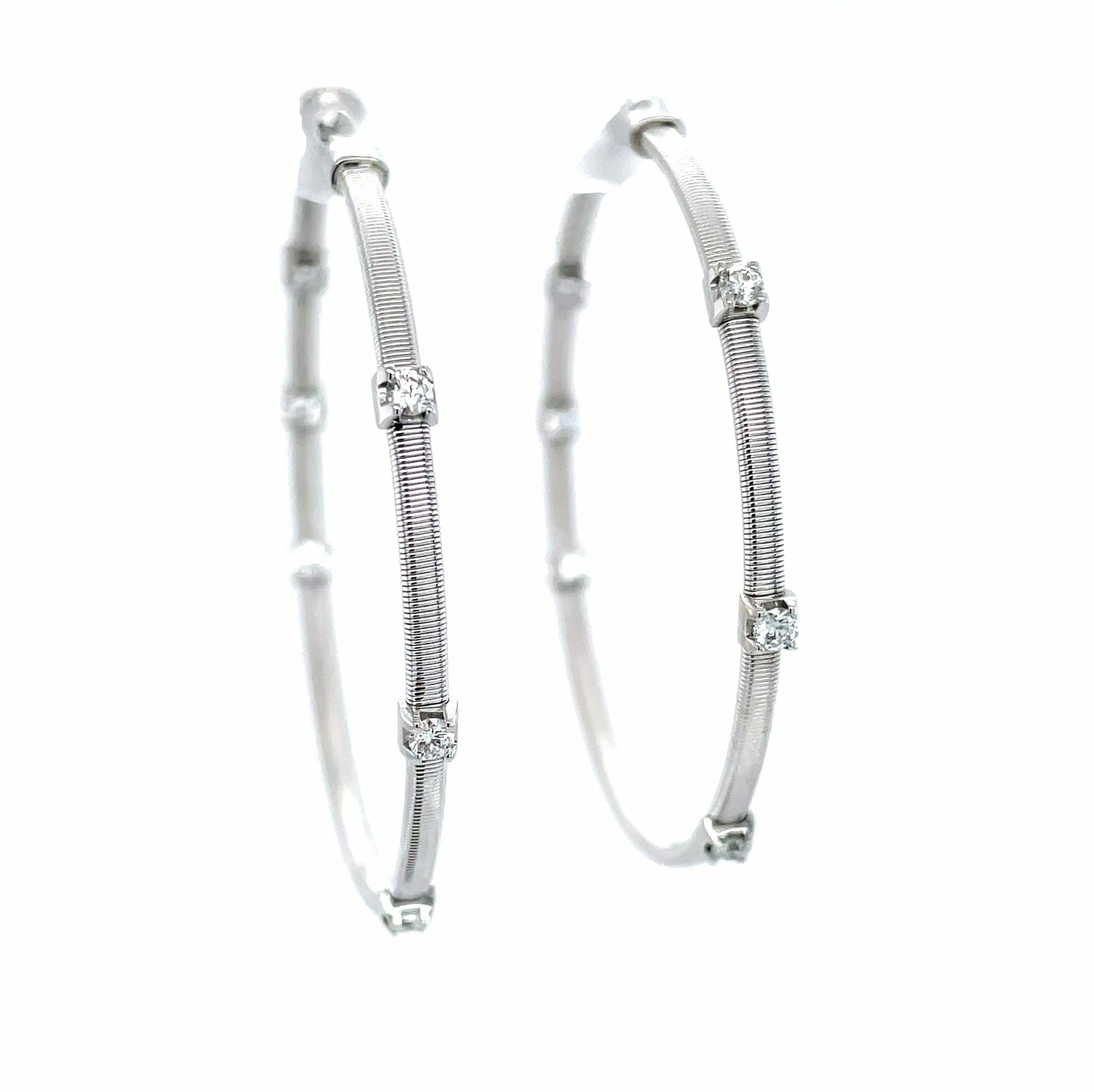 White Gold Diamond In-and-Out Matte Finish Hoop Earrings