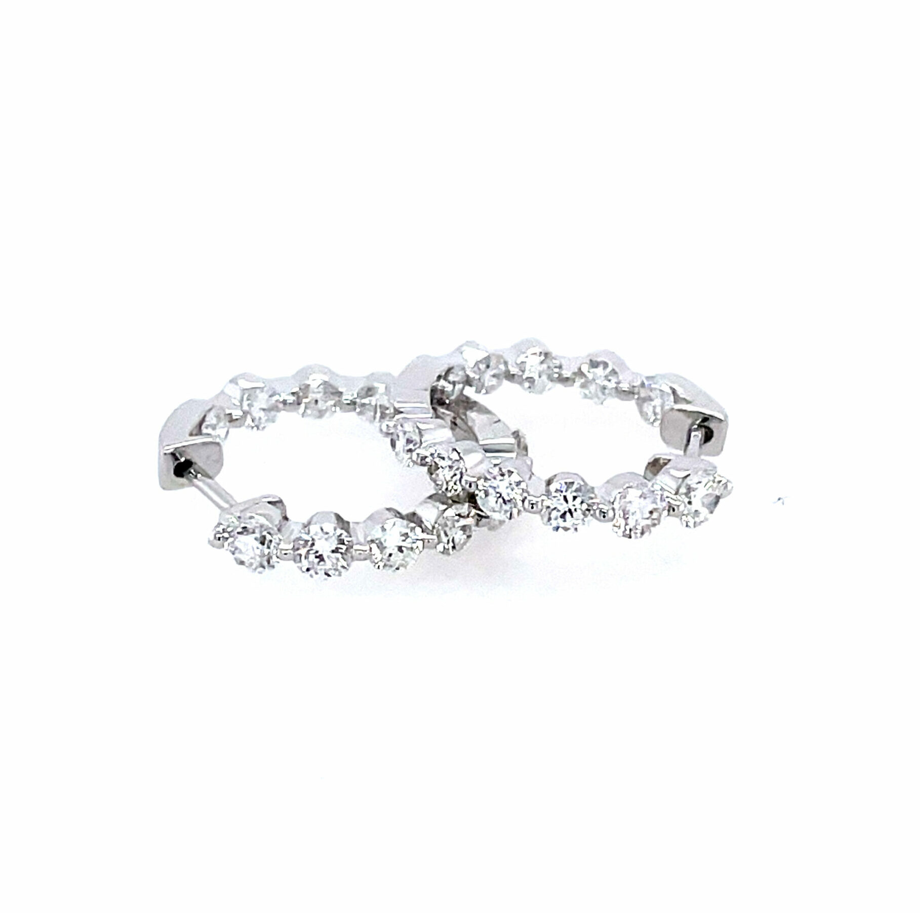 White Gold Diamond In-and-Out Bead Set Hoop Earrings