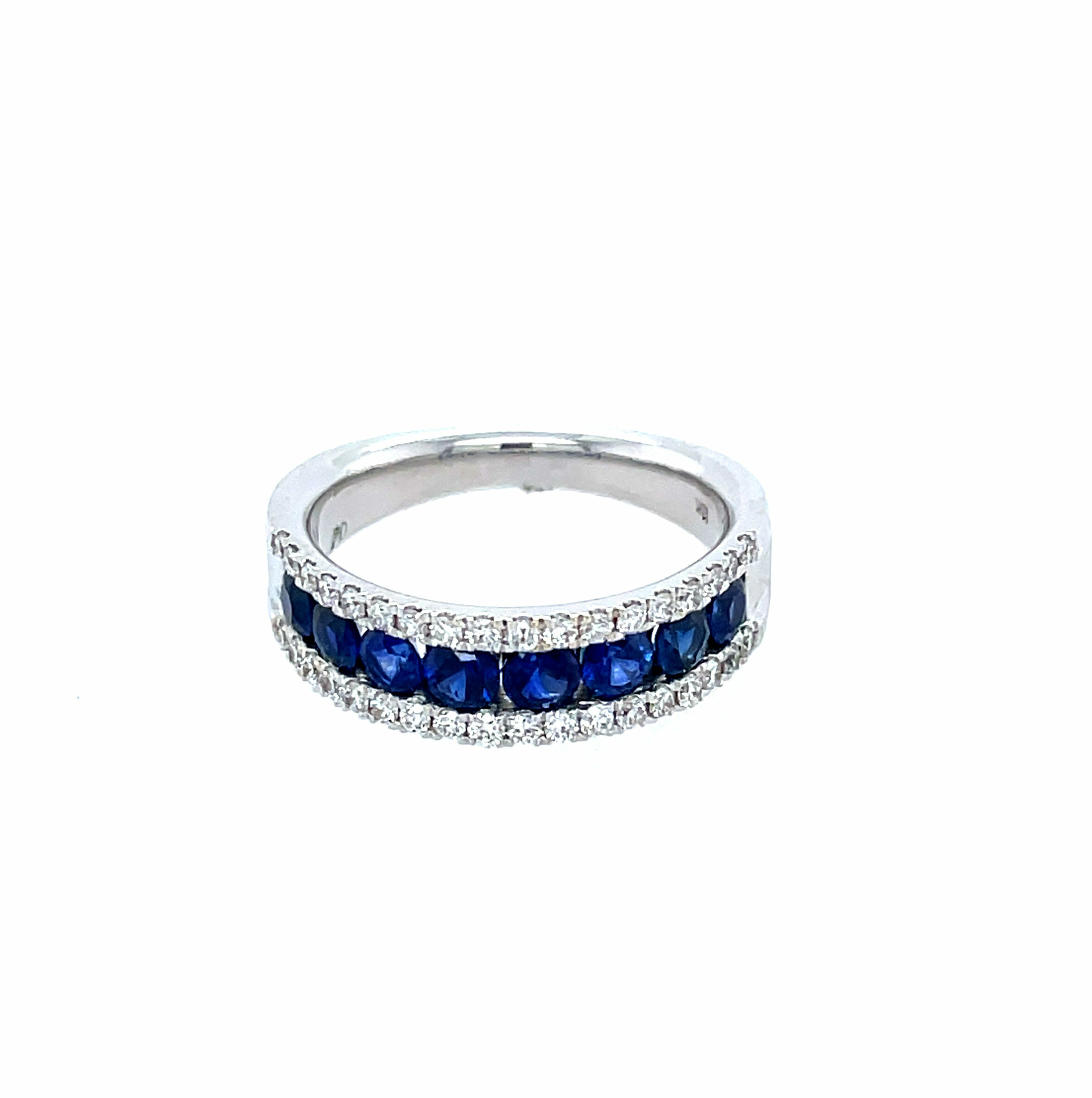 White Gold Sapphire and Diamond Stacked Band