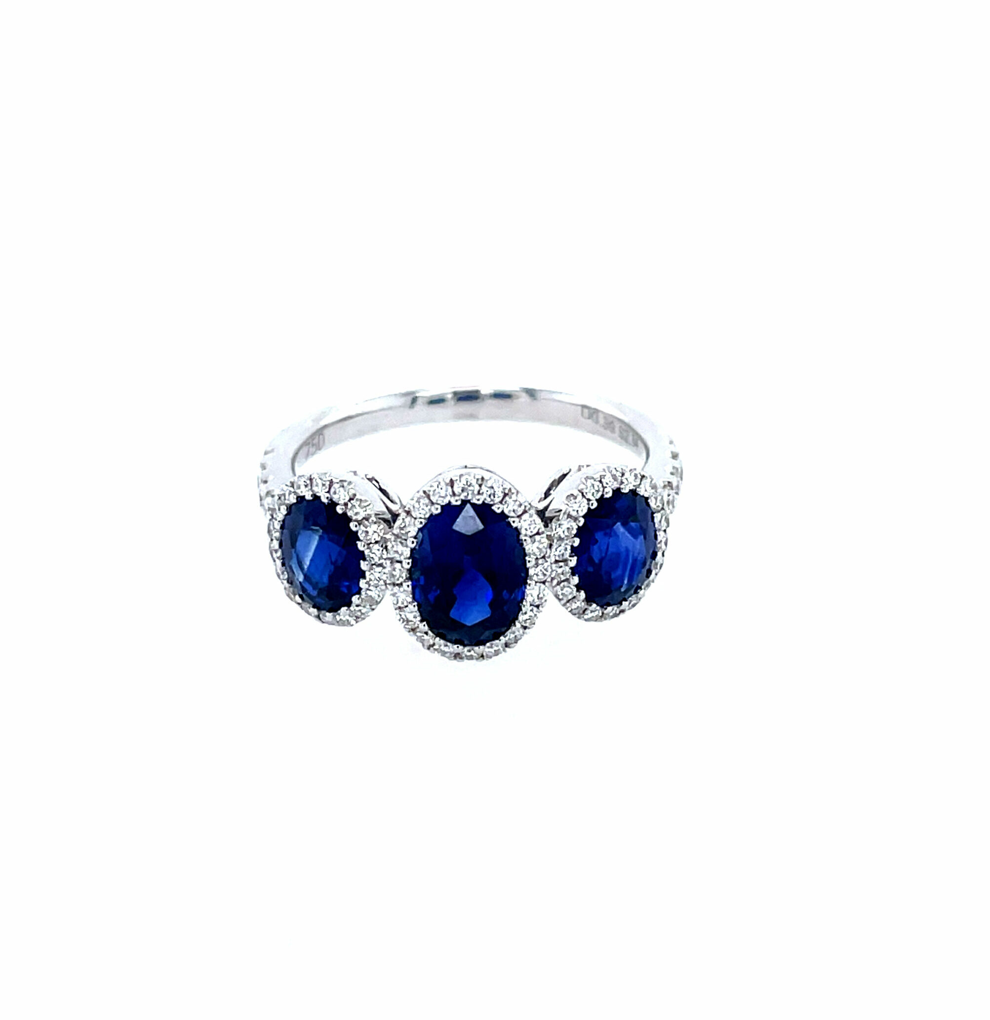 White Gold Sapphire and Diamond Three Stone Ring