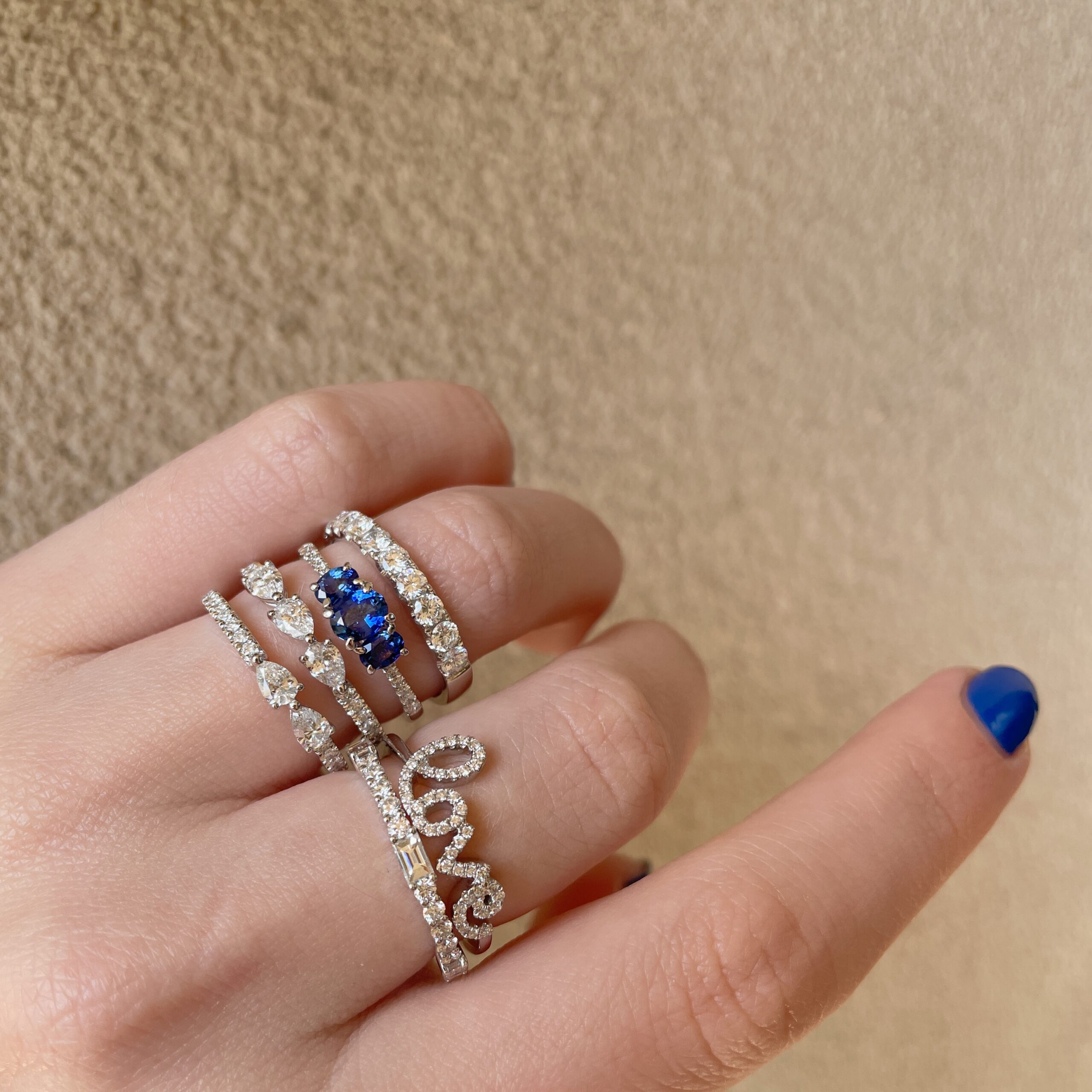 White Gold Sapphire and Diamond Three Stone Ring