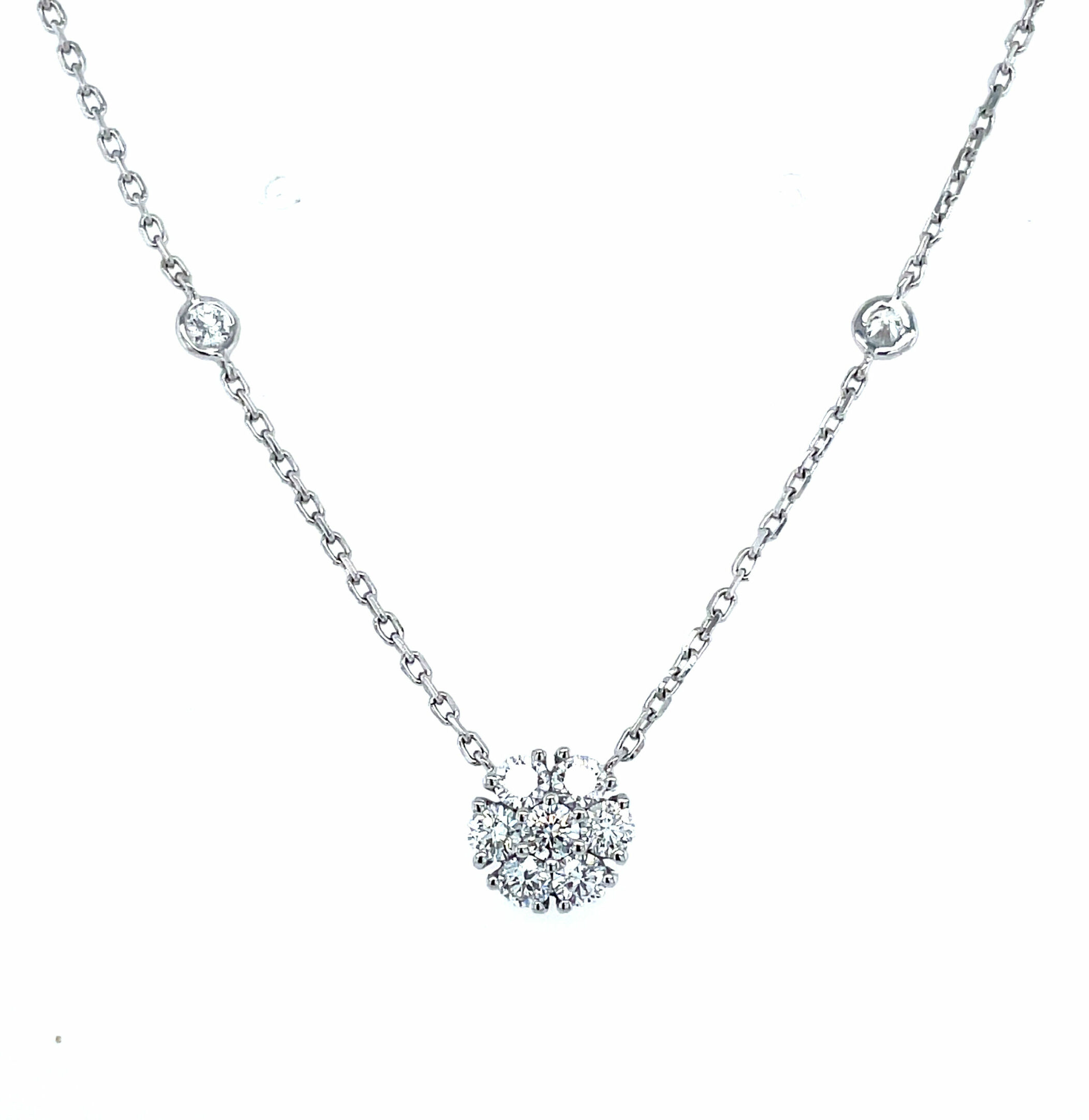 White Gold Diamond Cluster and Station Necklace