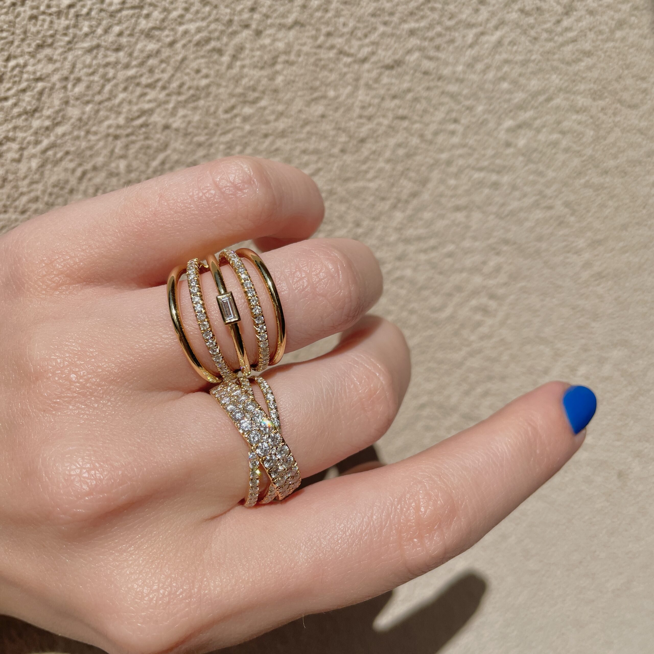 Yellow Gold Diamond Stacked Bypass Ring