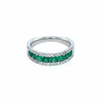 White Gold Emerald and Diamond Stacked Ring