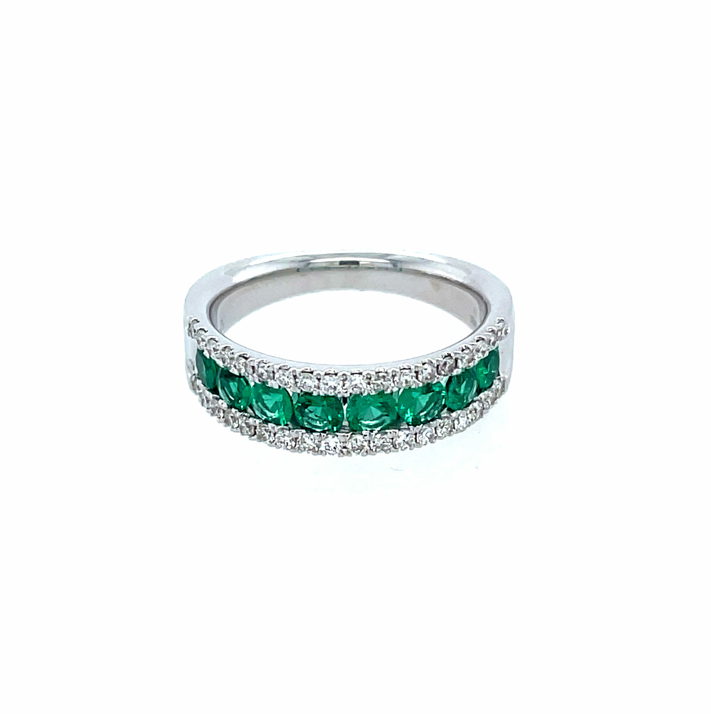White Gold Emerald and Diamond Stacked Ring