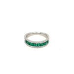 White Gold Emerald and Diamond Stacked Ring