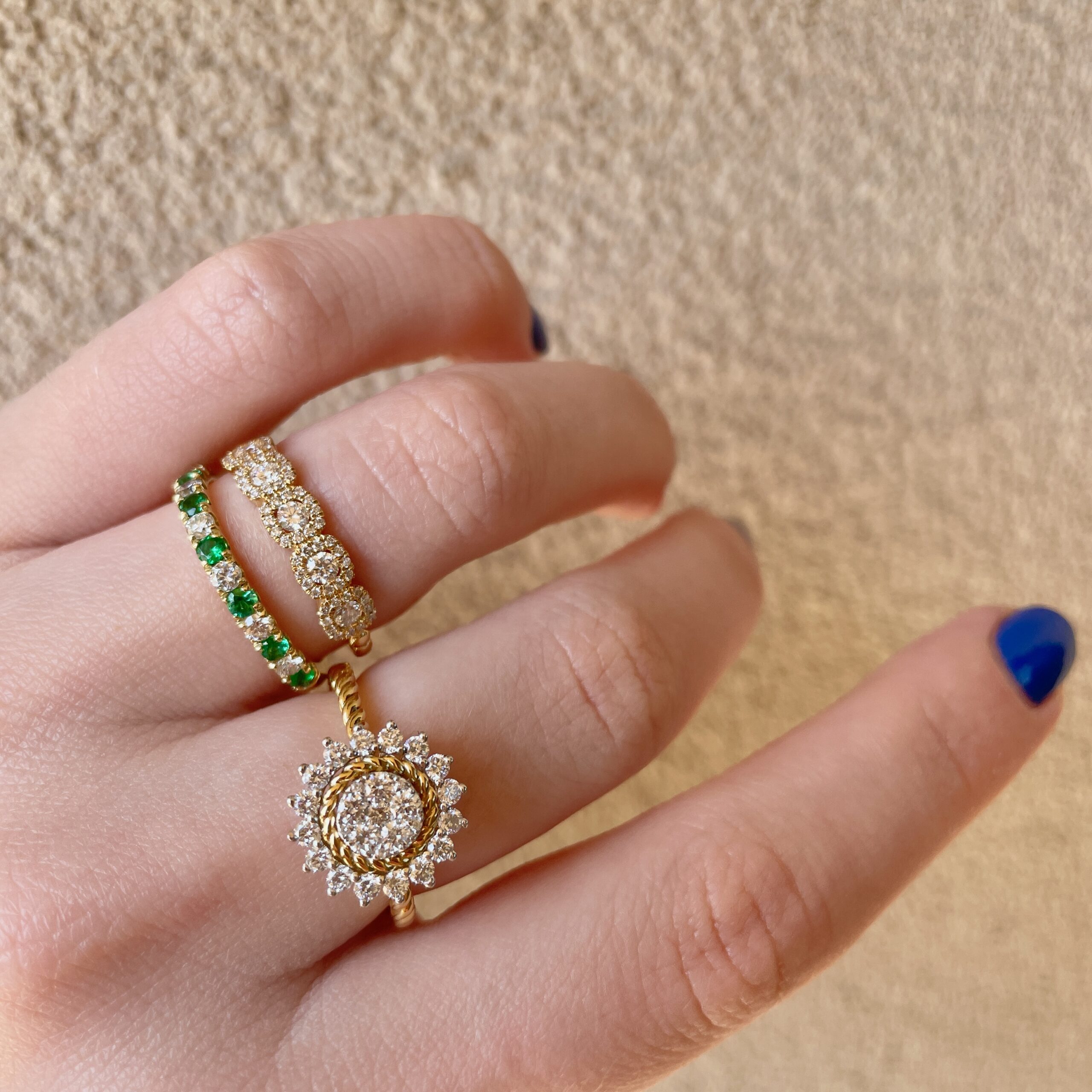 Yellow Gold Emerald and Diamond Band
