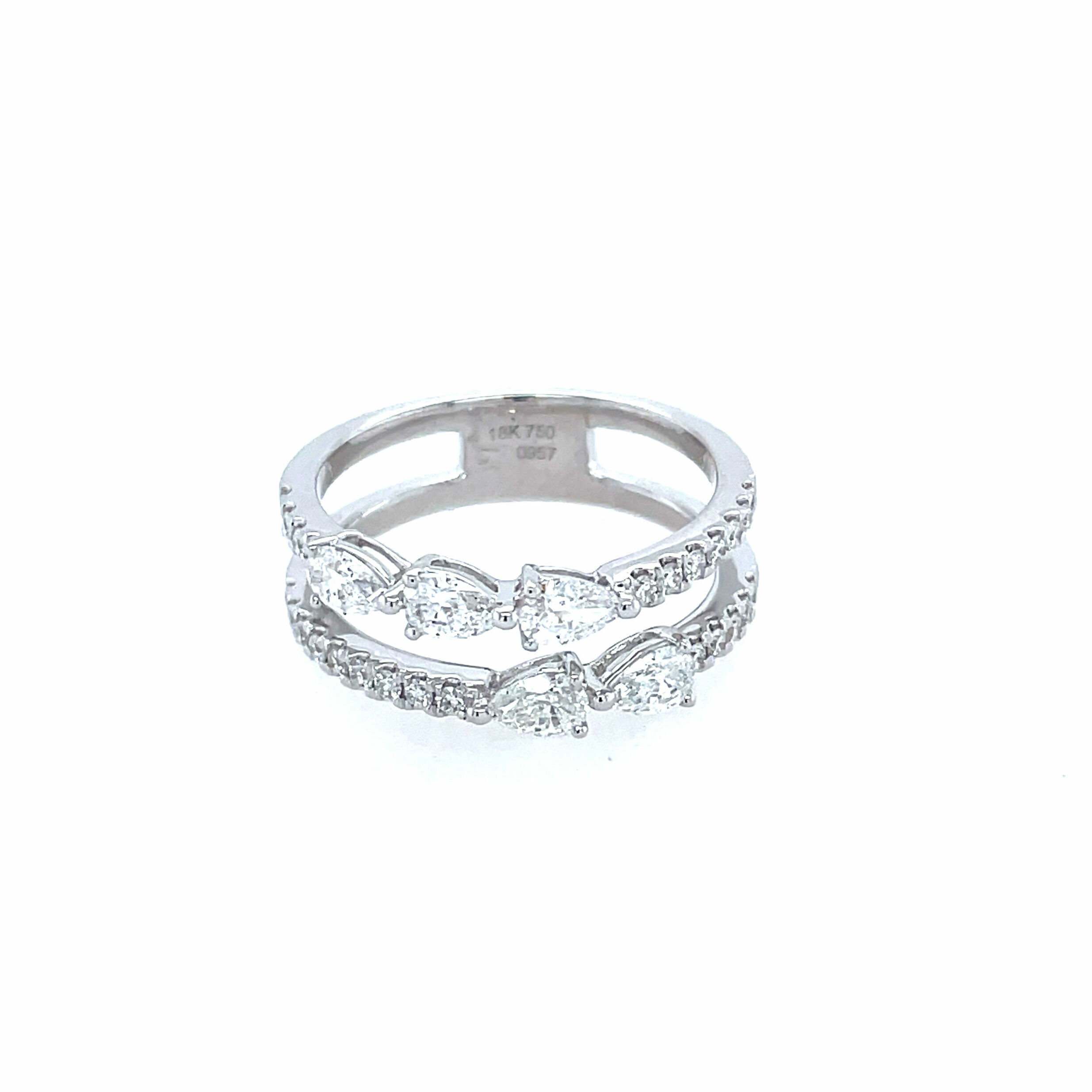 White Gold Pear and Round Shaped Diamond Double Band Ring