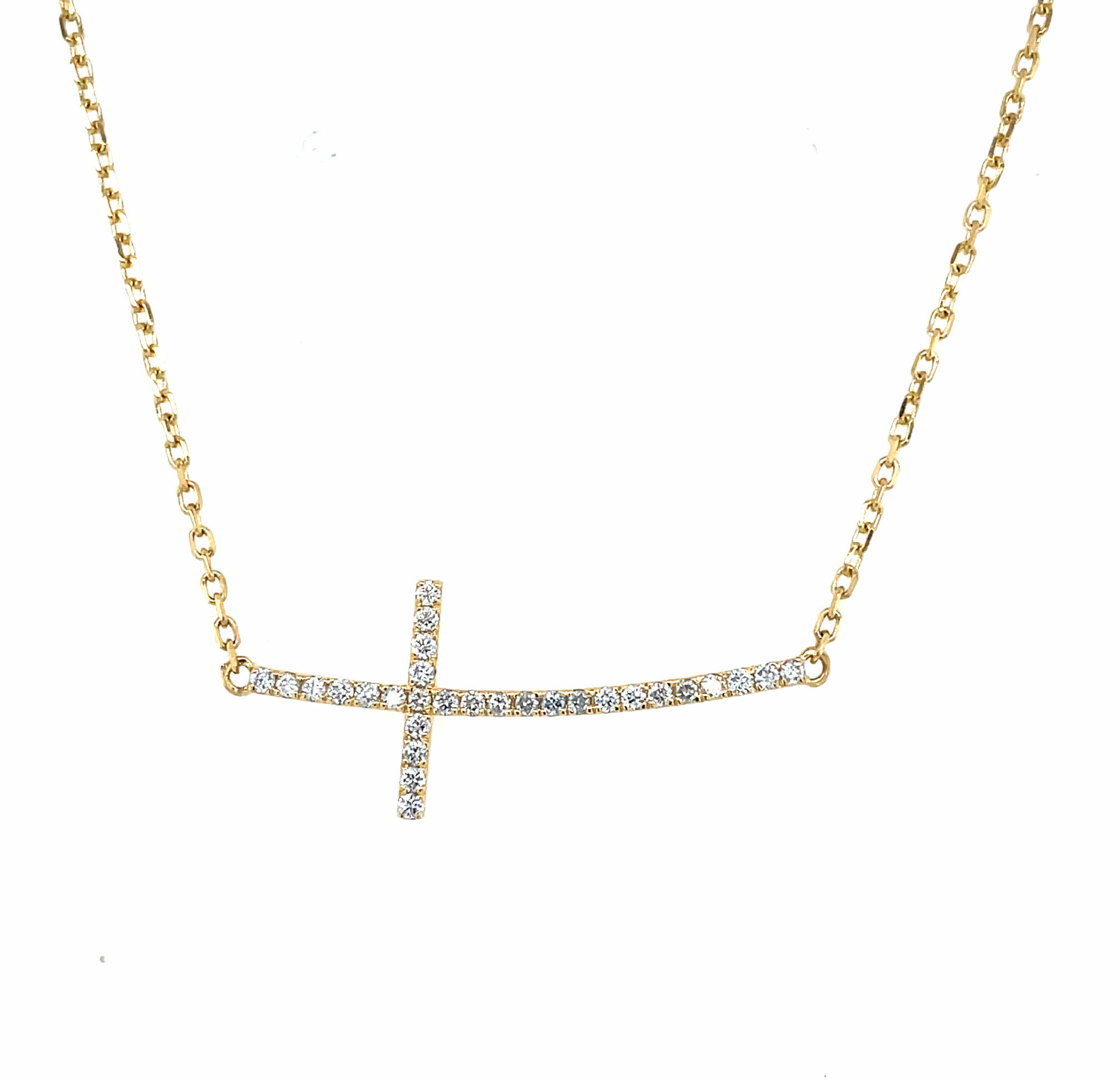 Yellow Gold Diamond Cross Bar Necklace
