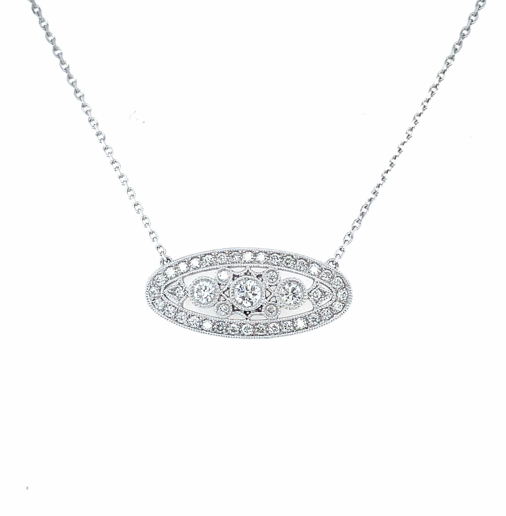 White Gold Diamond Antique Inspired Necklace