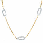 Yellow and White Gold Diamond Paperclip Station Necklace