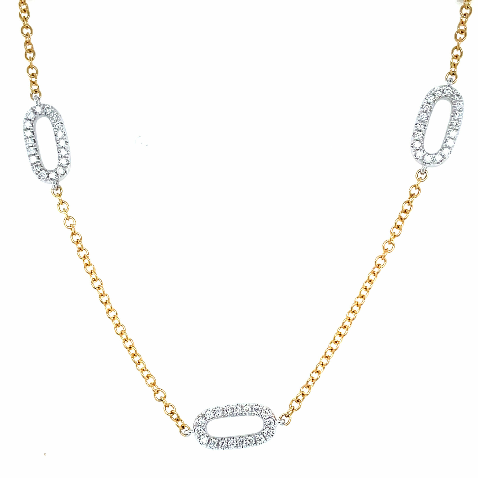Yellow and White Gold Diamond Paperclip Station Necklace