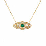 Yellow Gold Vintage Inspired Emerald and Diamond Necklace
