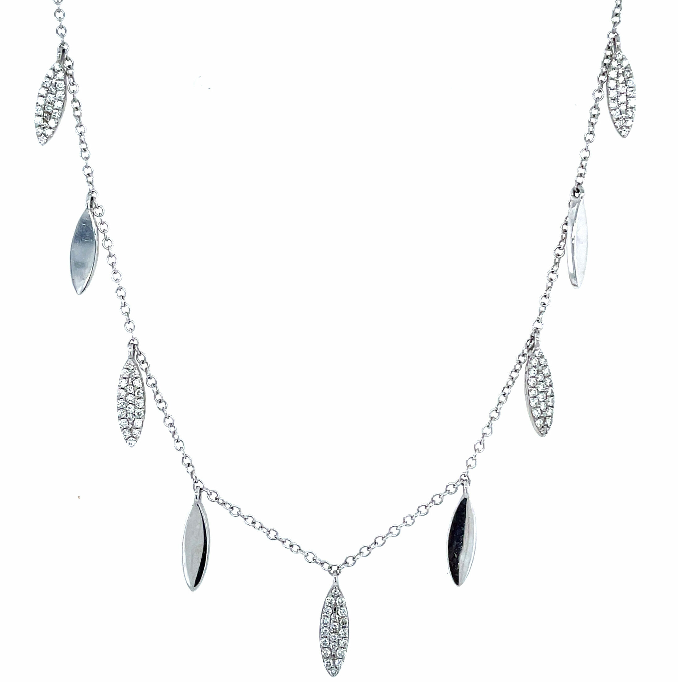 White Gold Diamond Drop Station Necklace