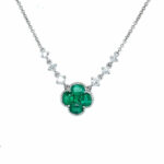White Gold Quatrefoil Emerald and Diamond Necklace