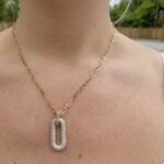 Yellow Gold Pave Paperclip Chain and Diamond Pendant Necklace