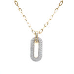 Yellow Gold Pave Paperclip Chain and Diamond Pendant Necklace