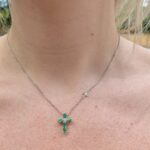 White Gold Emerald and Diamond Cross Necklace