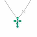 White Gold Emerald and Diamond Cross Necklace