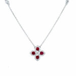 White Gold Ruby and Diamond Pendant Station Necklace