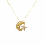 Yellow Gold Moon and Star Pendant Necklace