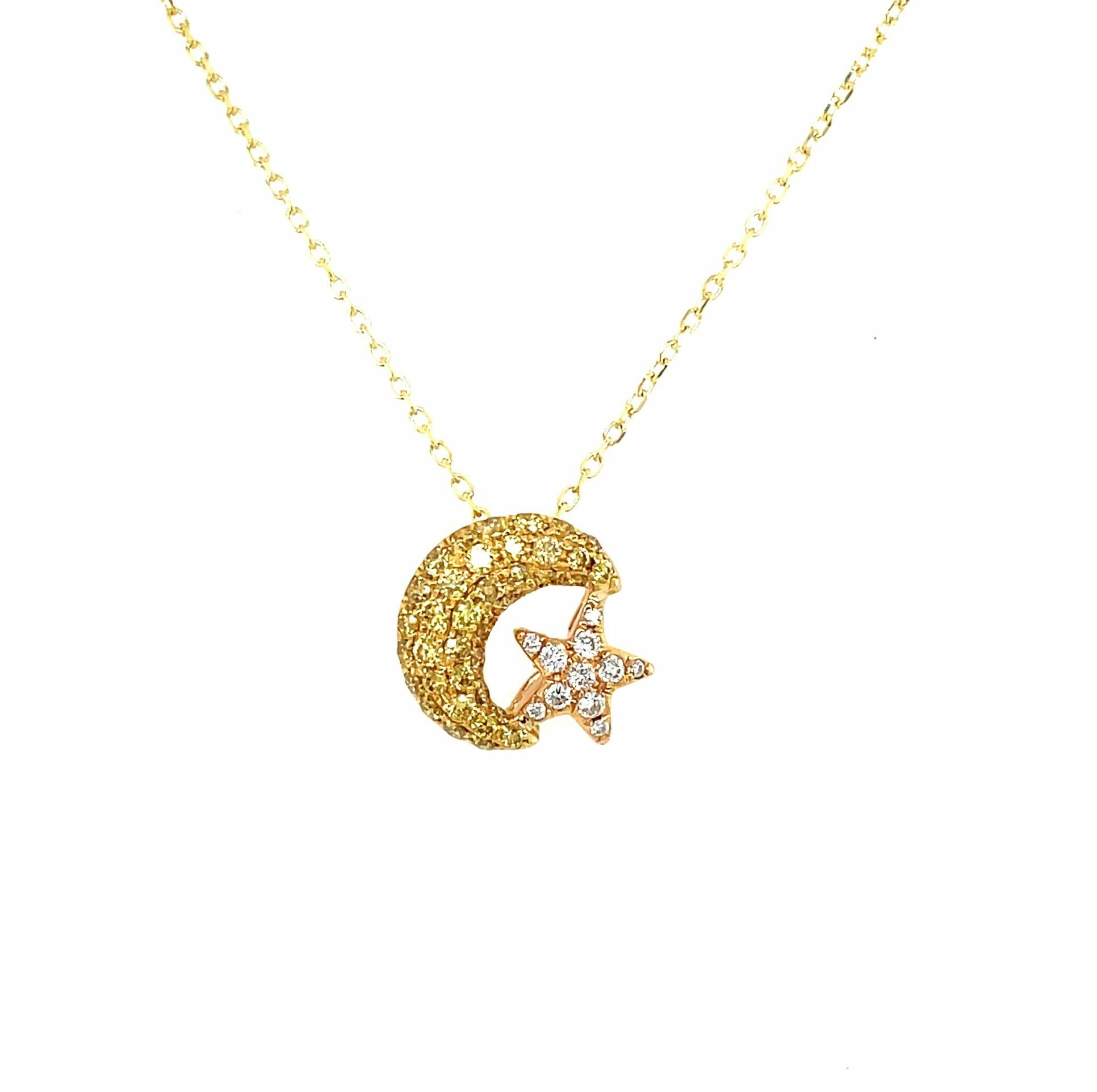 Yellow Gold Moon and Star Pendant Necklace