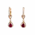 Rose Gold Ruby and Diamond Drop Earrings