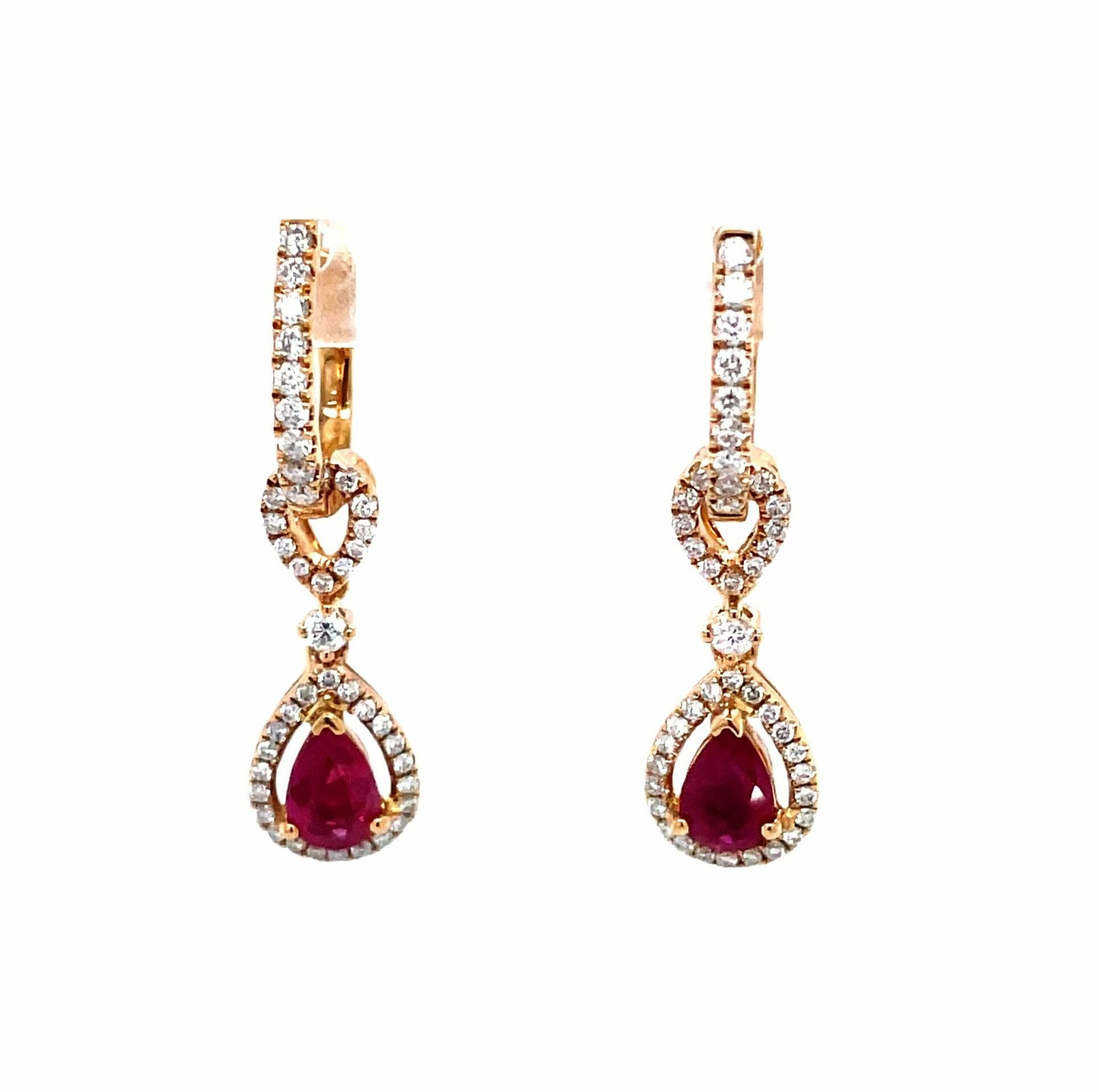 Rose Gold Ruby and Diamond Drop Earrings