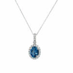 White Gold Aquamarine and Diamond Halo Necklace