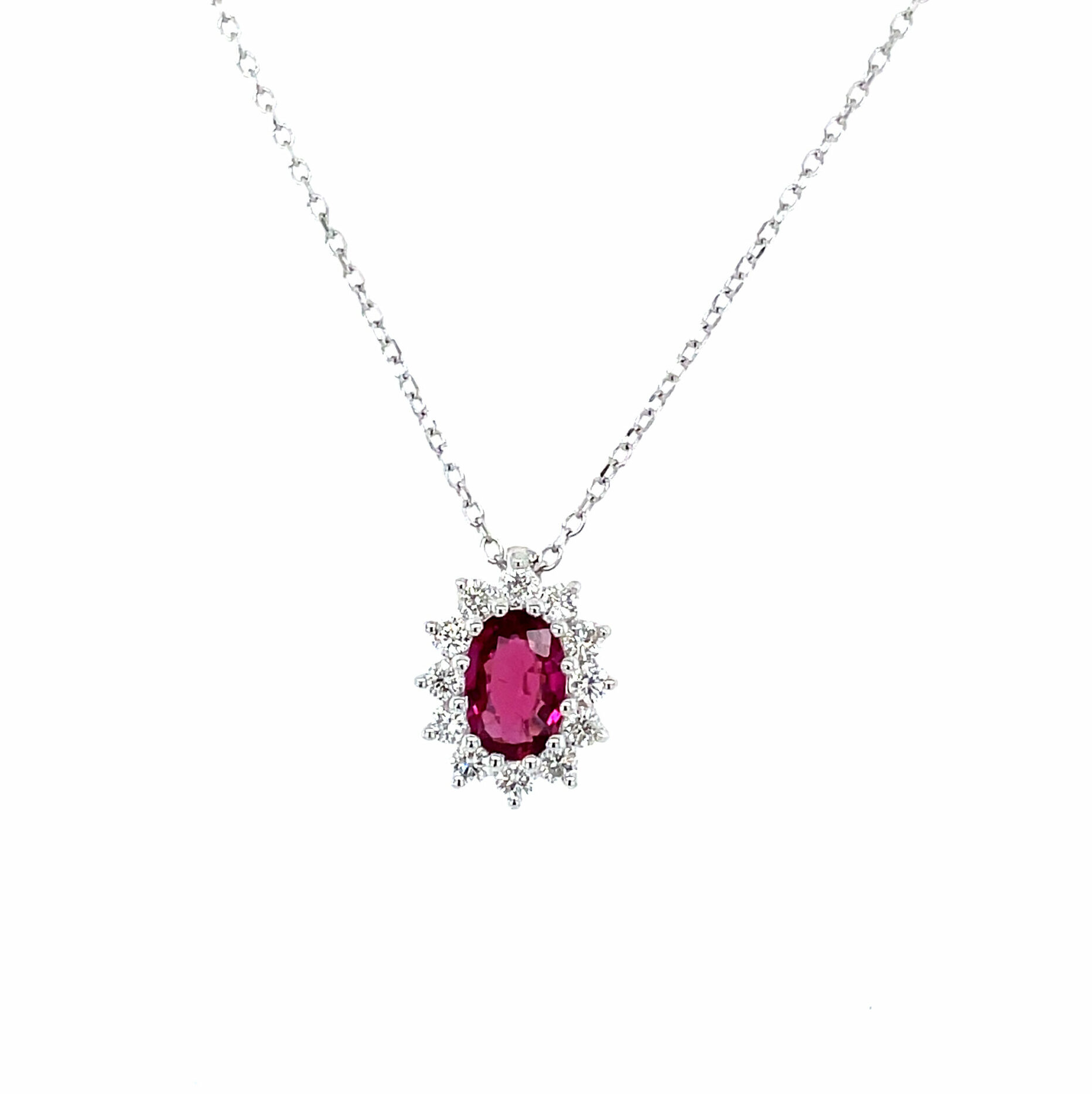 White Gold Ruby and Diamond Slide Pendant Necklace