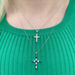 White Gold Sapphire and Diamond Cross Necklace