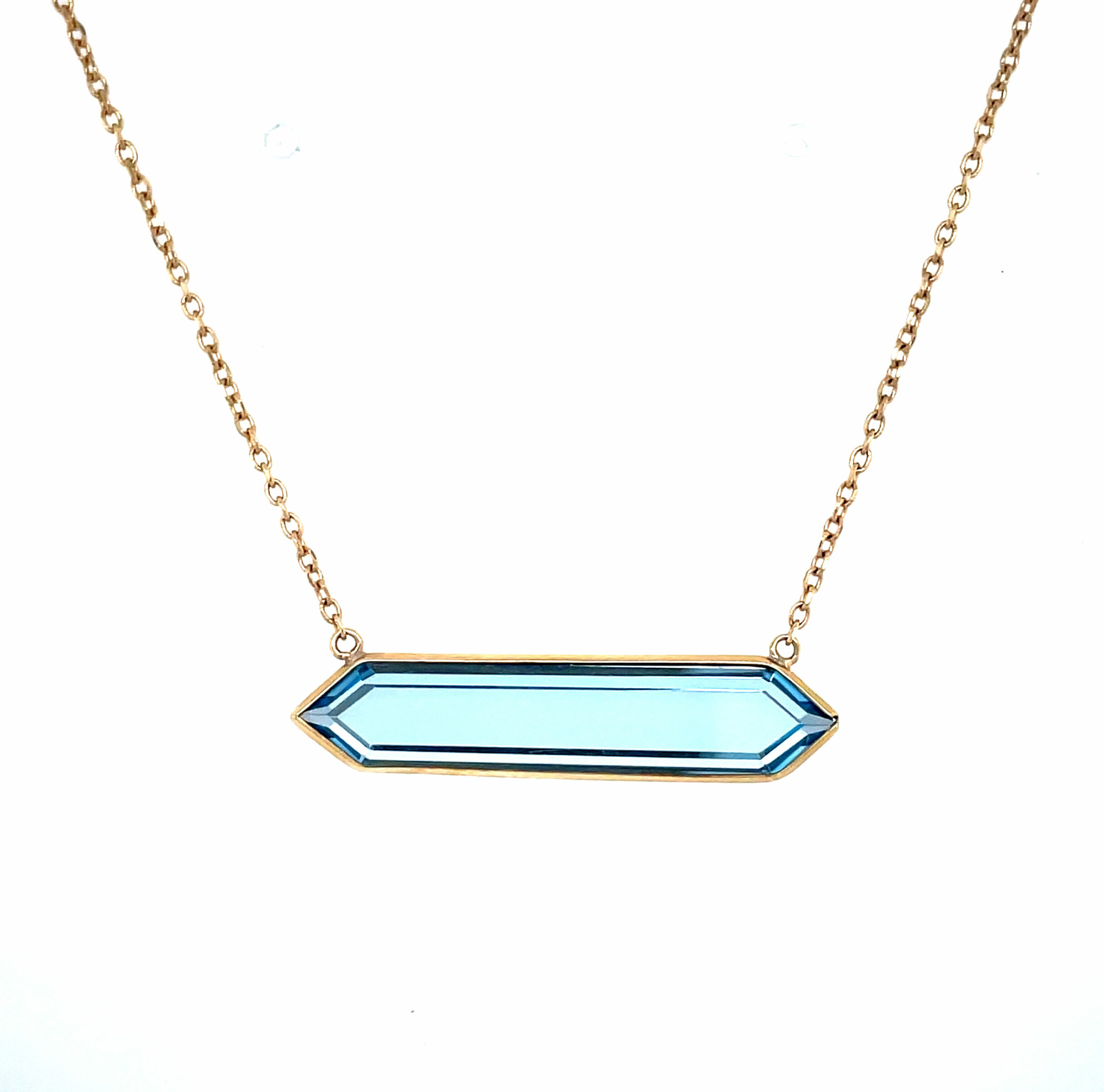 Yellow Gold London Blue Topaz Bar Necklace