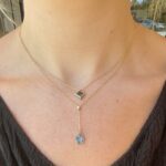 Yellow Gold Blue Topaz Briolette and Diamond Drop Necklace
