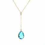 Yellow Gold Blue Topaz Briolette and Diamond Drop Necklace