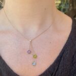 Yellow Gold Amethyst, Blue Topaz, Peridot, and Diamond Drop Necklace