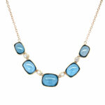 Yellow Gold Blue Topaz and Diamond Bezel Necklace