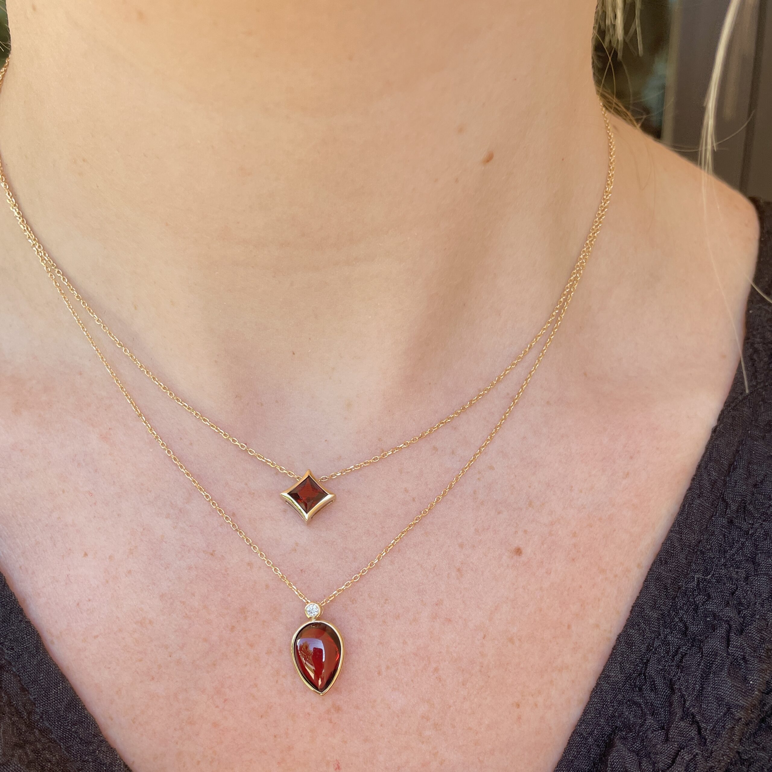 Yellow Gold Garnet Star Necklace